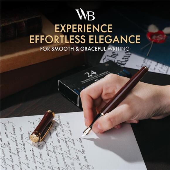 Black Fountain Pen Kit, 18K Medium Gold Nib, Includes 24 Ink - Picture 2 of 7